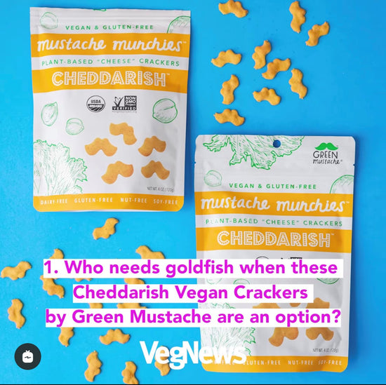 VegNews Review Who needs Goldfish when these Cheddarish Vegan Crackers by Geen Mustache are an option?