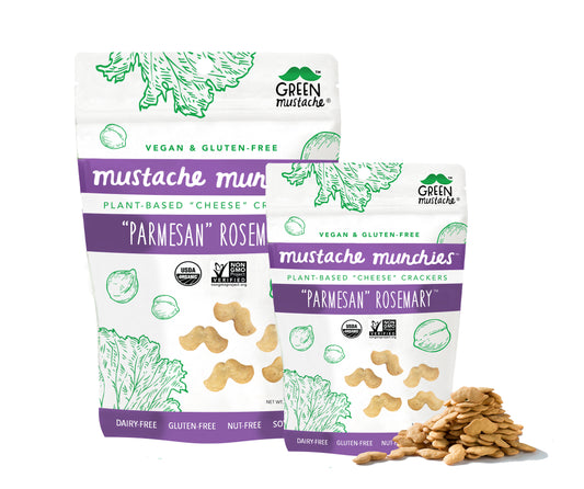 Mustache Munchies "Parmesan Rosemary" Crackers, Snacks, Green Mustache, Mustache Munchies, healthy organic vegan gluten-free snack crackers