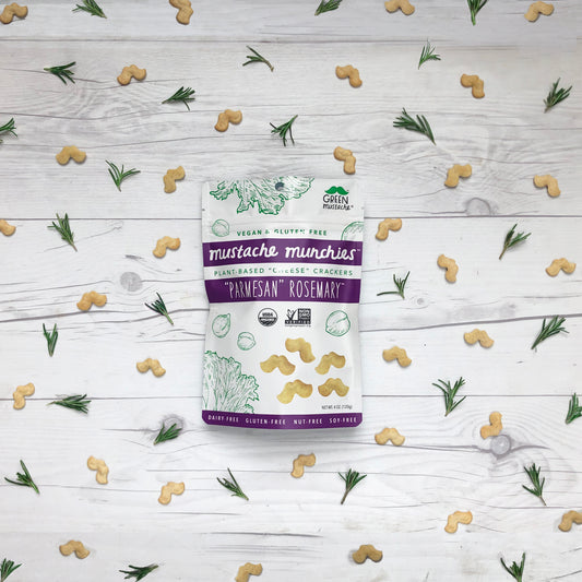 Mustache Munchies "Parmesan Rosemary" Crackers, Snacks, Green Mustache, Mustache Munchies, healthy organic vegan gluten-free snack crackers