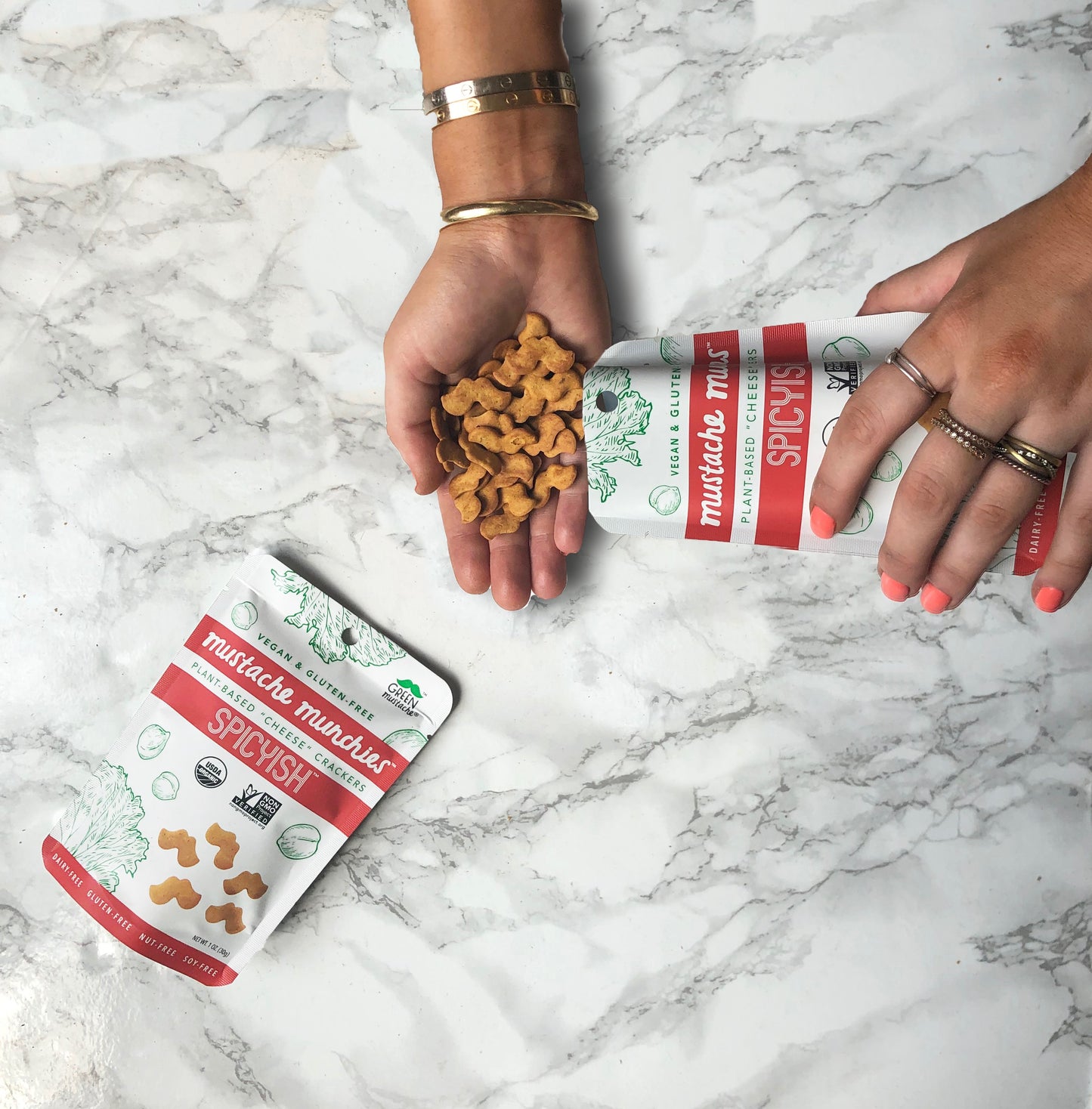 Mustache Munchies "Spicyish" Crackers, Snacks, Green Mustache, Mustache Munchies, healthy organic vegan gluten-free snack crackers