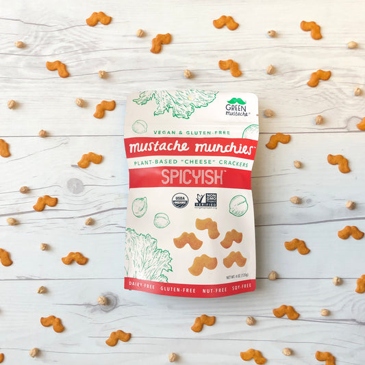 Mustache Munchies "Spicyish" Crackers, Snacks, Green Mustache, Mustache Munchies, healthy organic vegan gluten-free snack crackers
