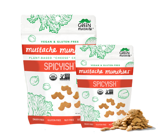 Mustache Munchies "Spicyish" Crackers, Snacks, Green Mustache, Mustache Munchies, healthy organic vegan gluten-free snack crackers