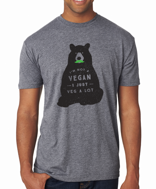 "I'm Not A Vegan, I Just Veg A Lot" Crewneck Tee, Apparel, Green Mustache, Mustache Munchies, healthy organic vegan gluten-free snack crackers