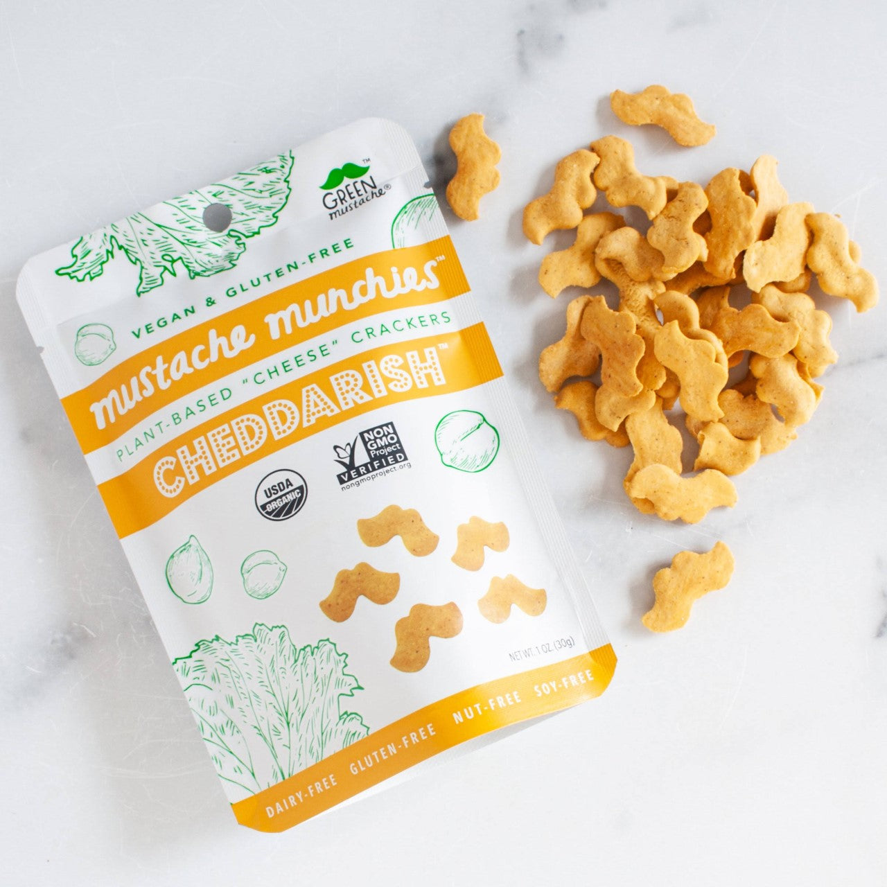 Mustache Munchies Cheddarish Snack Crackers